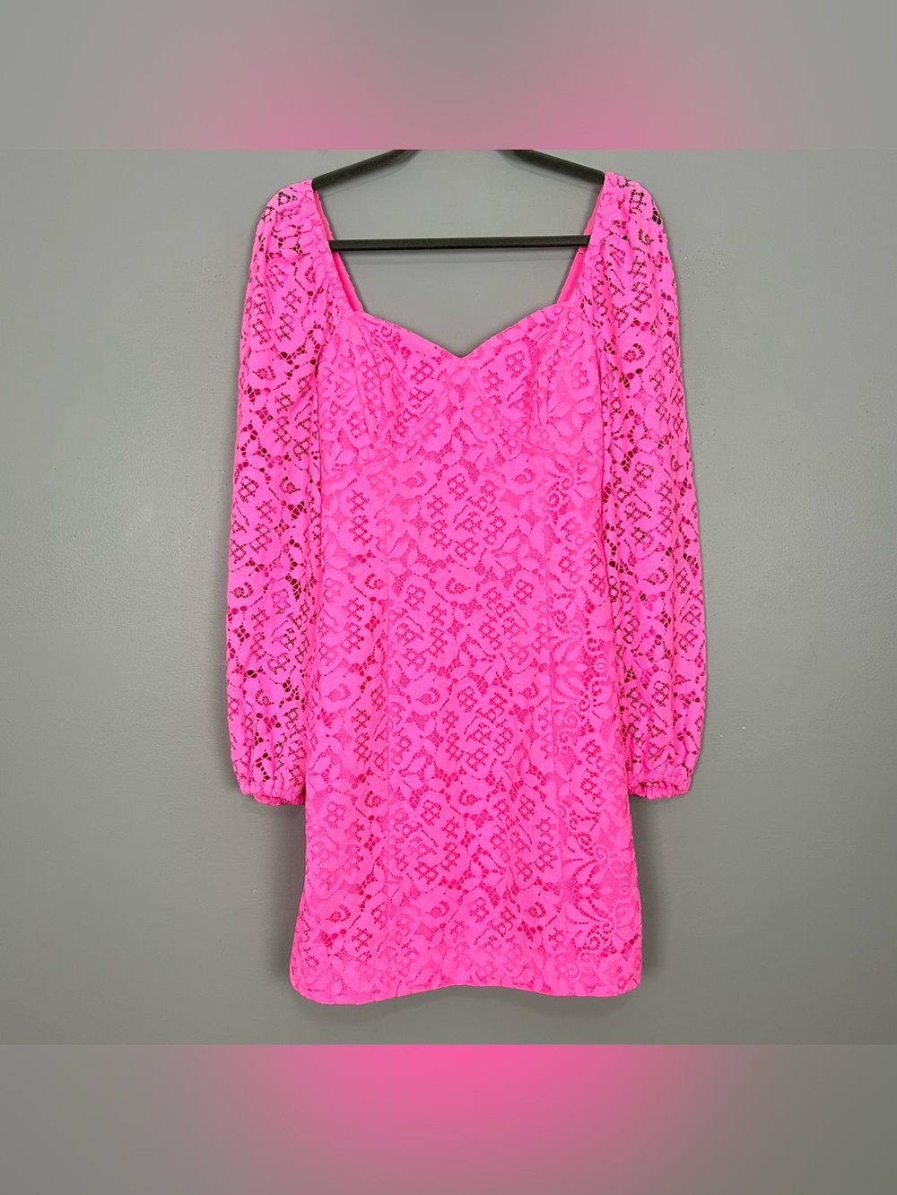 Lilly Pulitzer Juliah Long Sleeve Lace Dress Women’s Size 2 Puff Sleeves Barbie - Picture 2 of 10